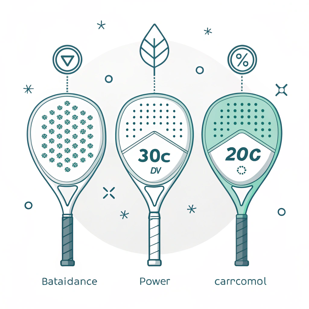 Minimalist flat illustration of padel rackets showcasing weight balance and design diversity.