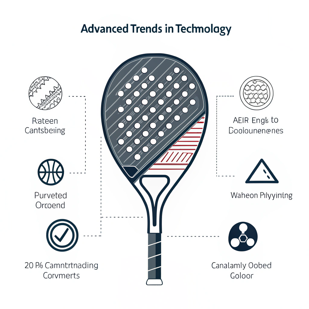 Minimalistic 2D art depicting high-tech padel trends and innovation