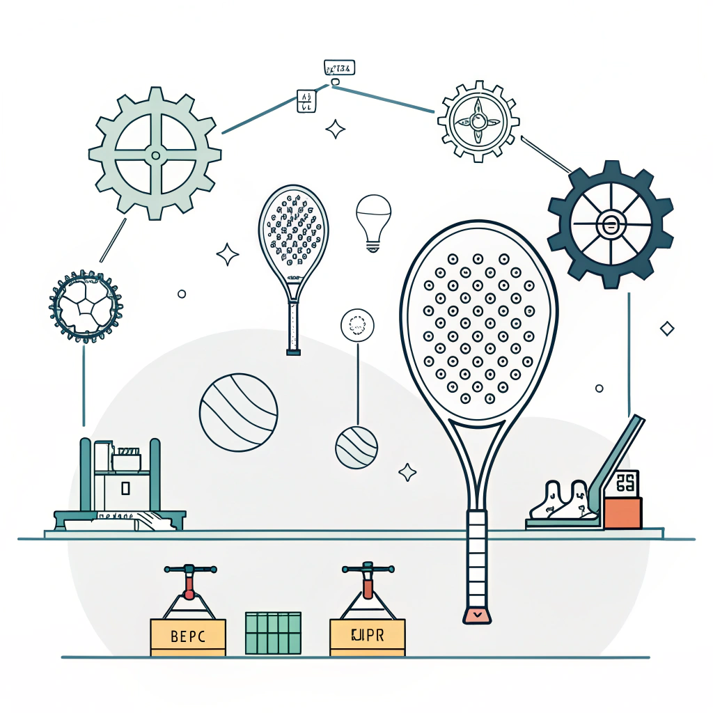 Simplified digital illustration showing advanced production techniques and material diversity in padel racket manufacture.