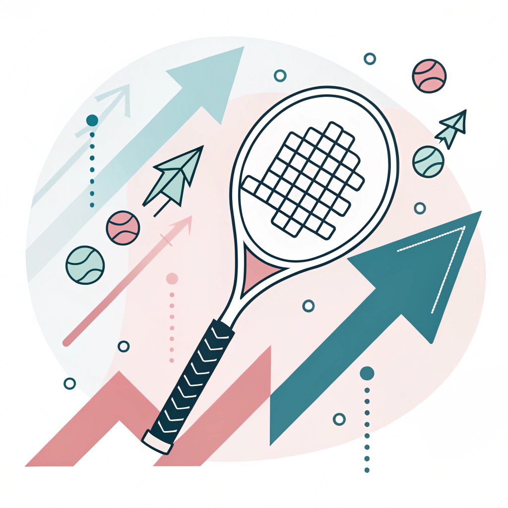 Simple flat illustration of a padel racket and abstract growth elements