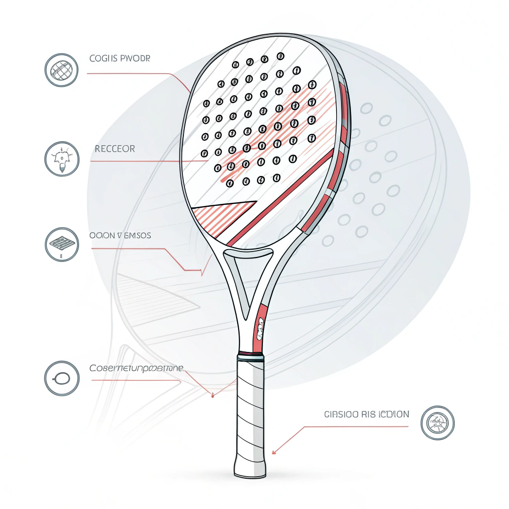 Minimalistic illustration of a uniquely shaped padel racket reflecting innovation in rapid prototyping and OEM customization.