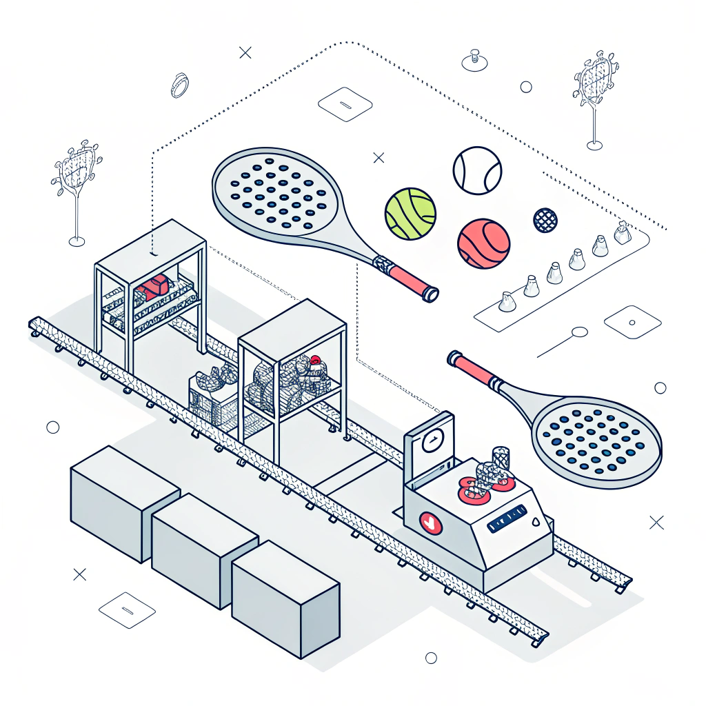Minimalist illustration of a production process for custom padel paddles