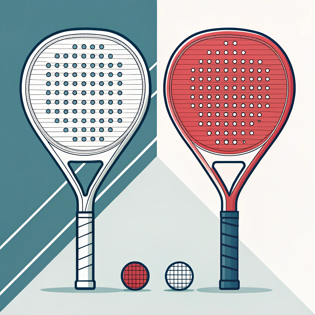 2D minimal illustration showing two contrasting padel rackets representing weight differences