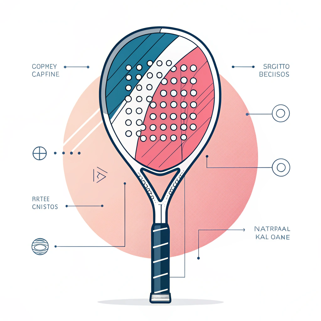 Simple, colorful padel racket illustration emphasizing customization and hand grip details