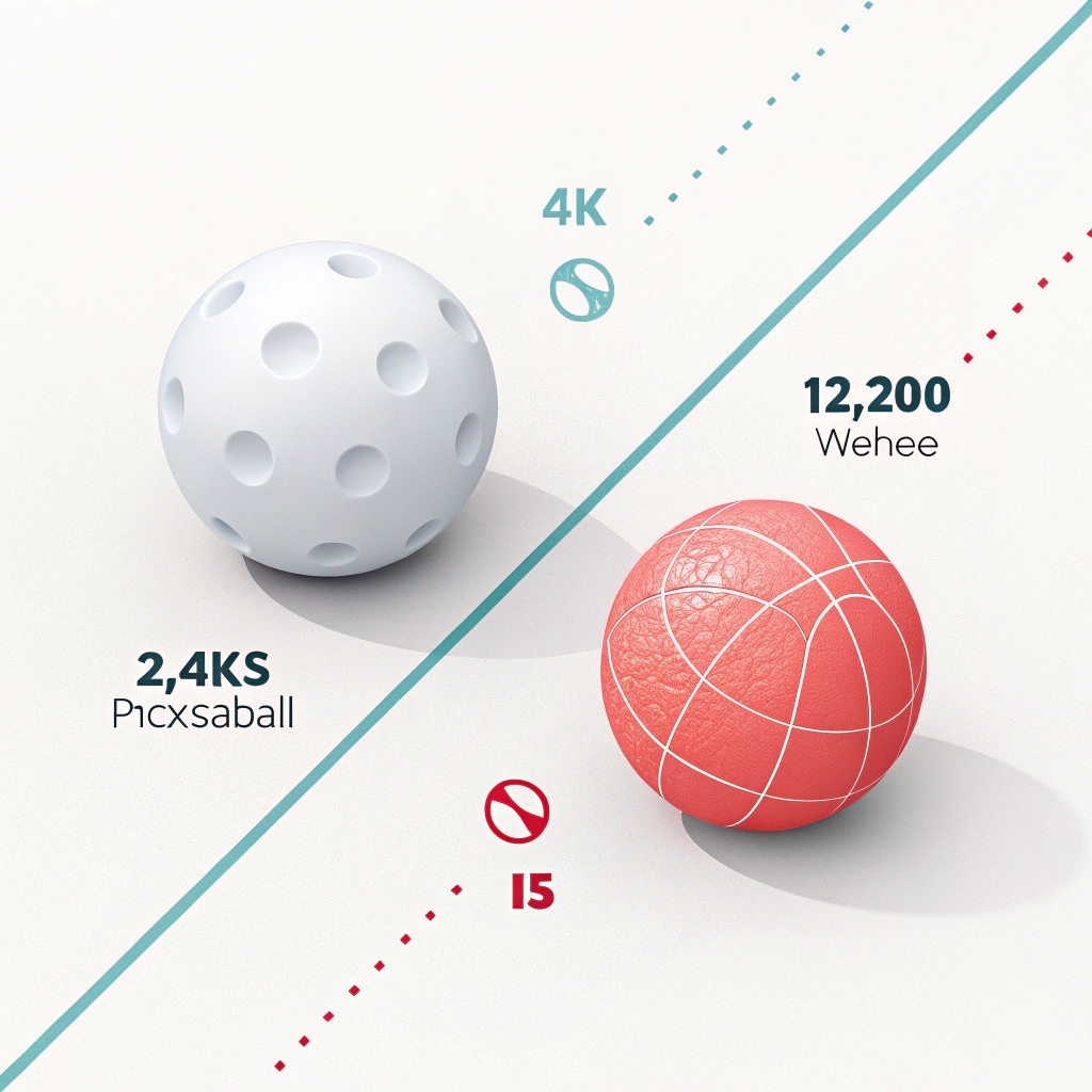 Simple 2D illustration of two sports balls comparing padel and pickleball features.