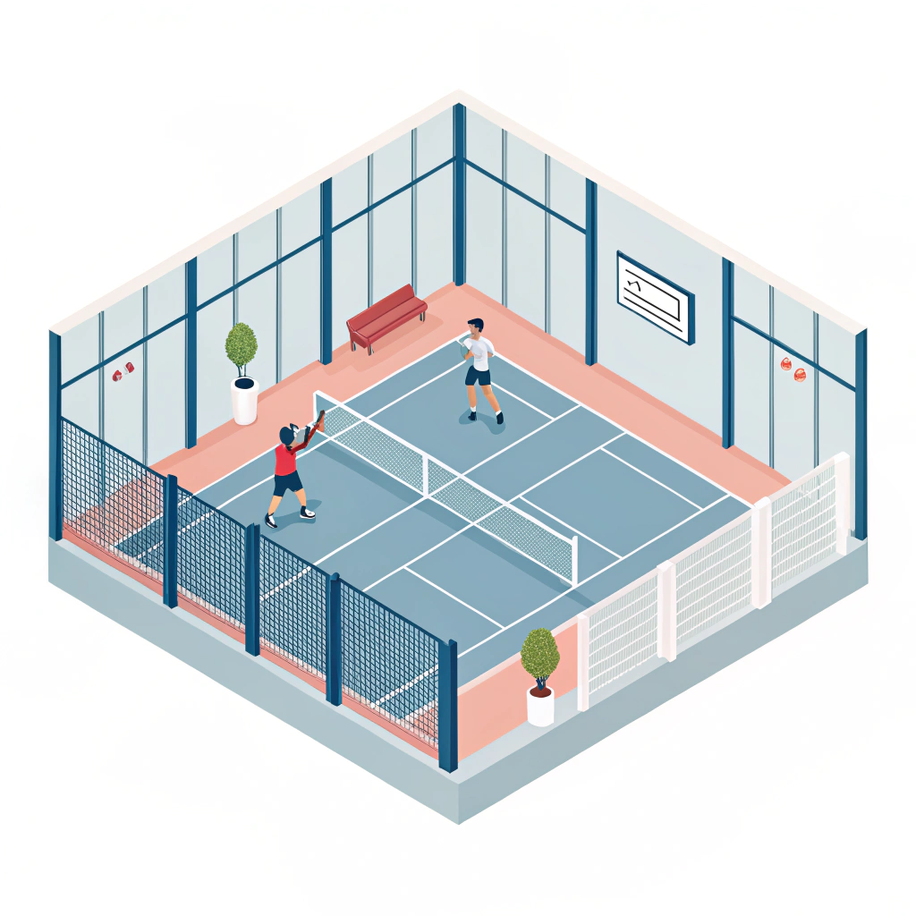 Minimalist illustration of a padel tennis court in a fitness setting