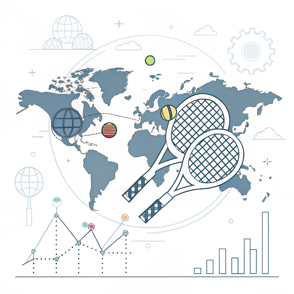 Minimalist flat illustration of global padel expansion and innovation in manufacturing