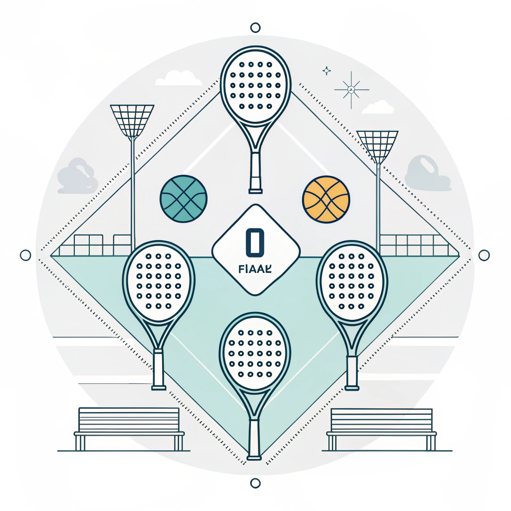 Flat style illustration of various padel racket shapes in minimalist design