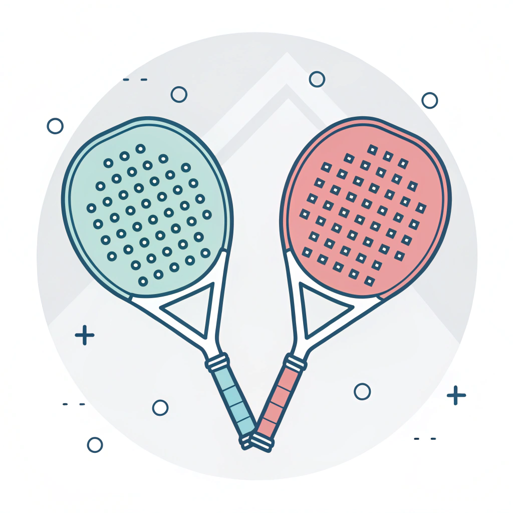 Minimalist split-view illustration of teardrop and diamond padel rackets