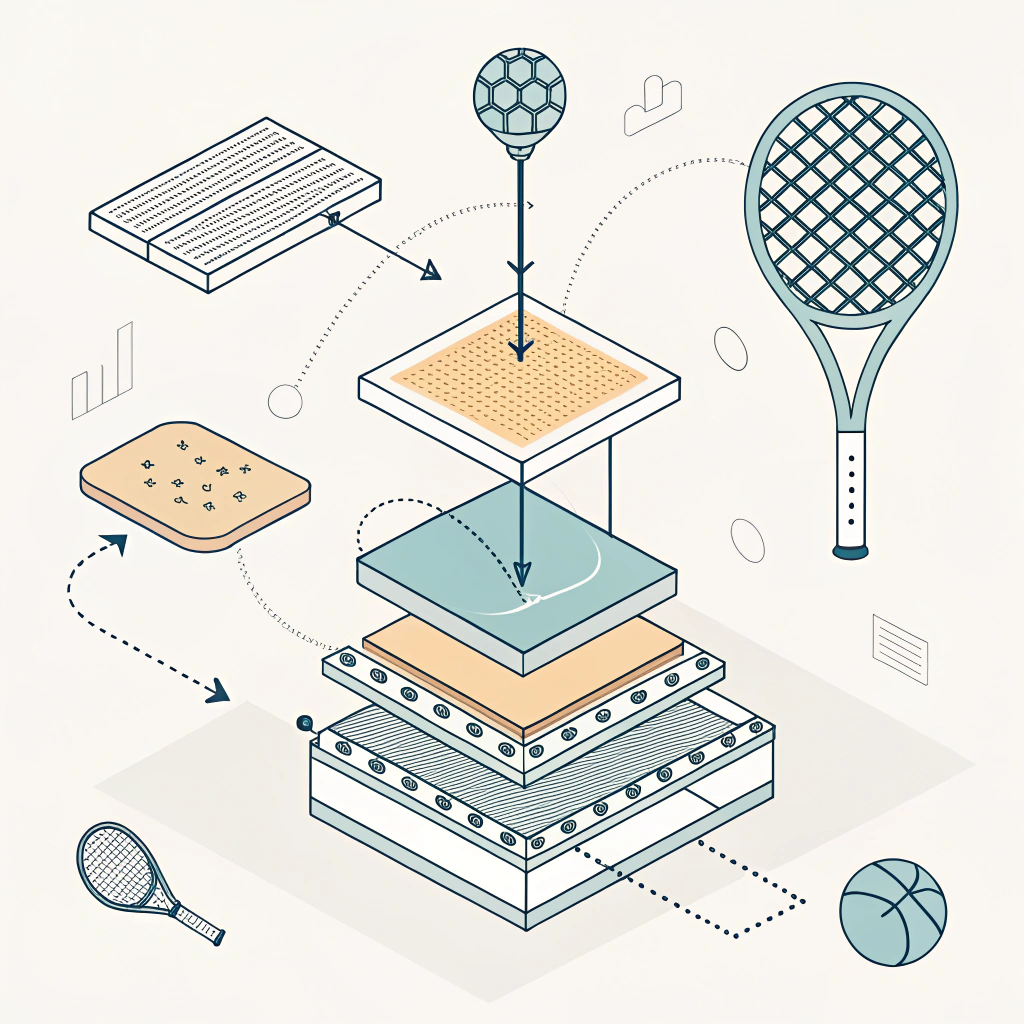 Minimal abstract illustration showing advanced padel racket production steps and materials.