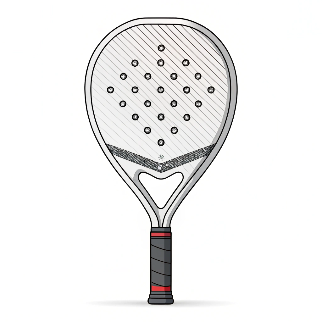 Minimalistic 2D illustration of a high-performance carbon padel racket with sleek textures