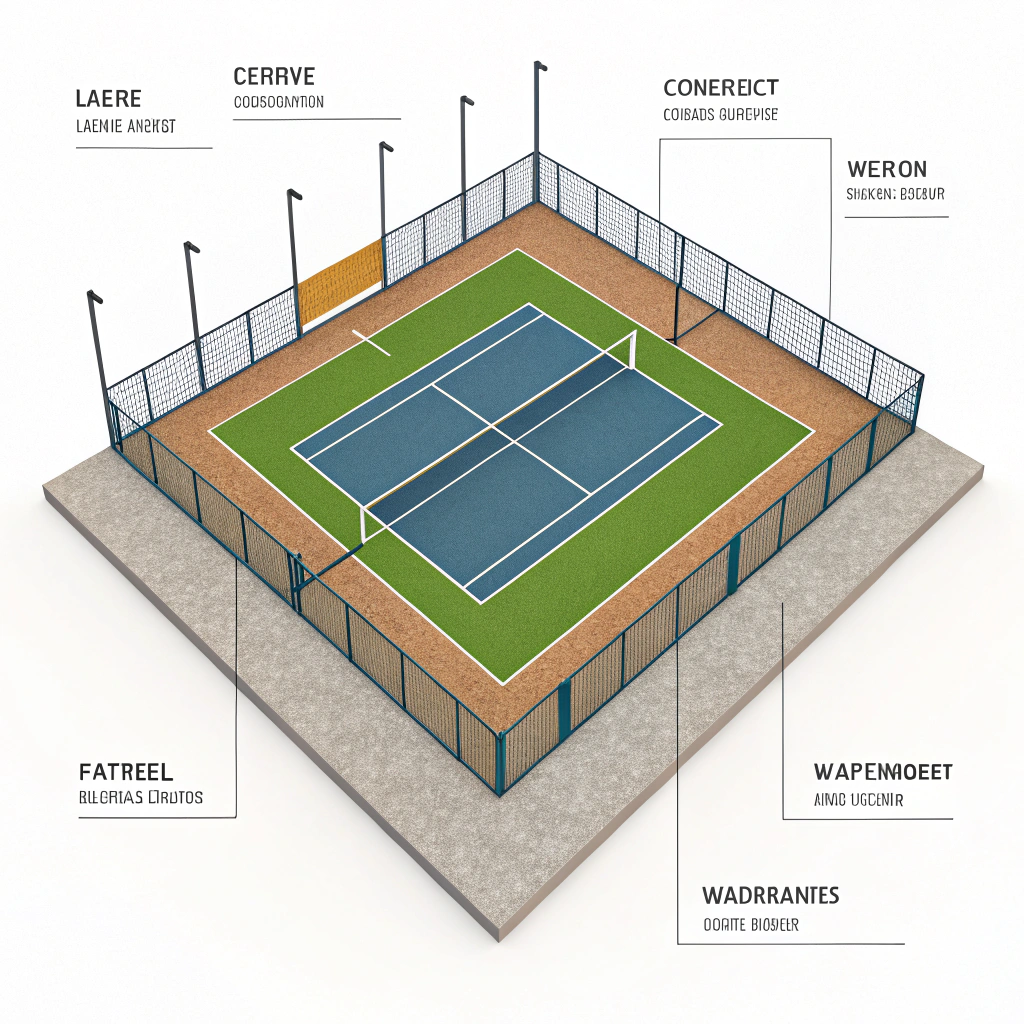 Minimalist depiction of various padel court surface materials in simple style