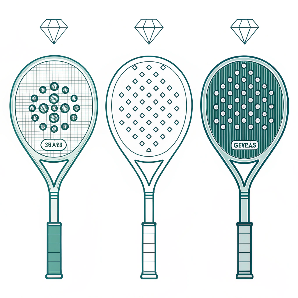 "Three minimal padel racket shapes in Diamond, Round, and Teardrop forms in 2D style."