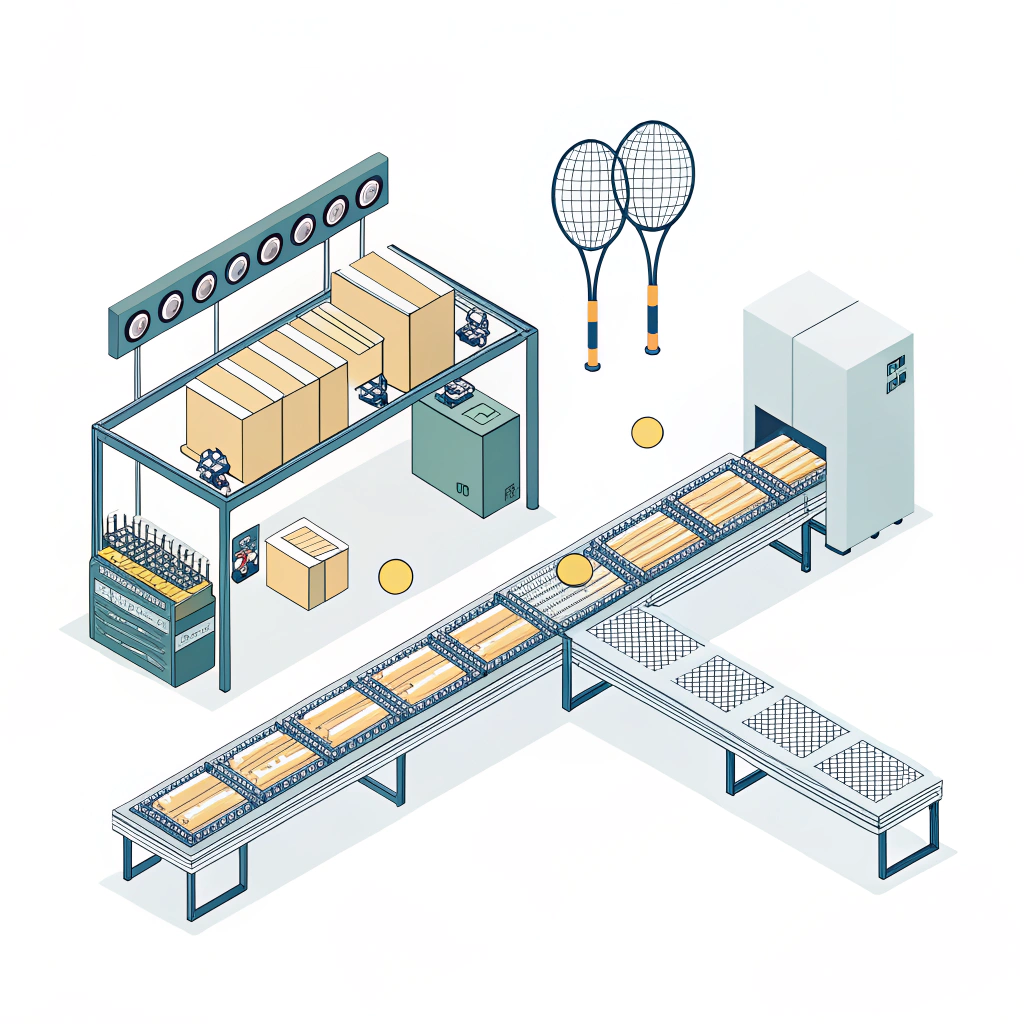 Minimalist depiction of a padel racket production process with abstract design.