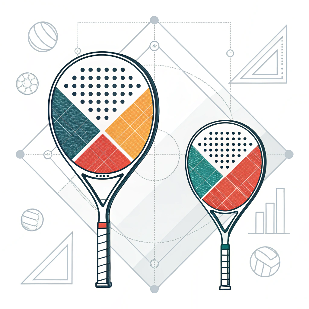 Clean 2D illustration of diamond and round padel rackets showcasing technical sports design.