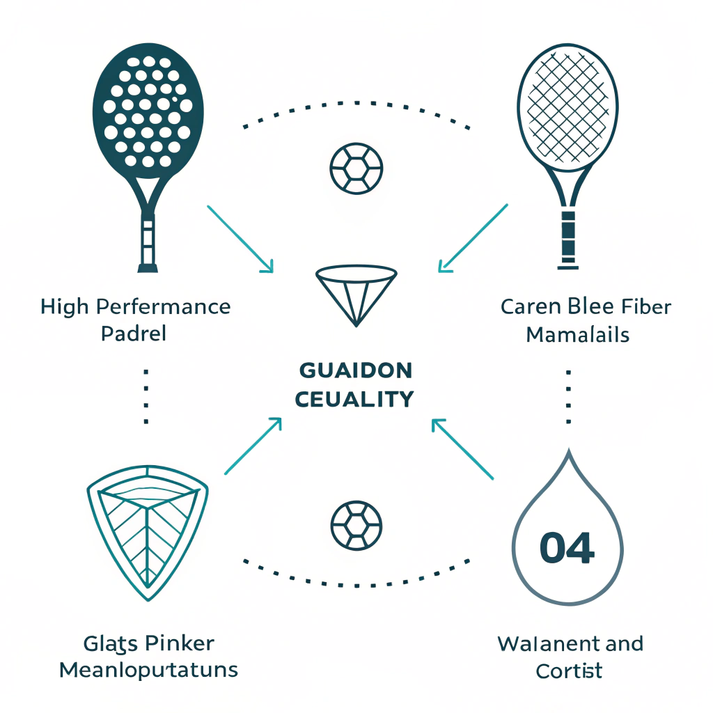Minimalist 2D illustration of padel racket materials and customizable shapes