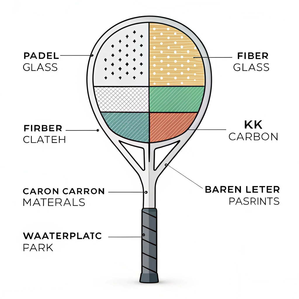 Simple illustration depicting different padel racket materials in a cross-section