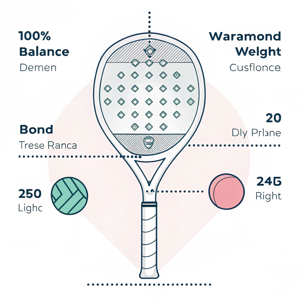 flat illustration of a padel racket showing weight balance and design diversity