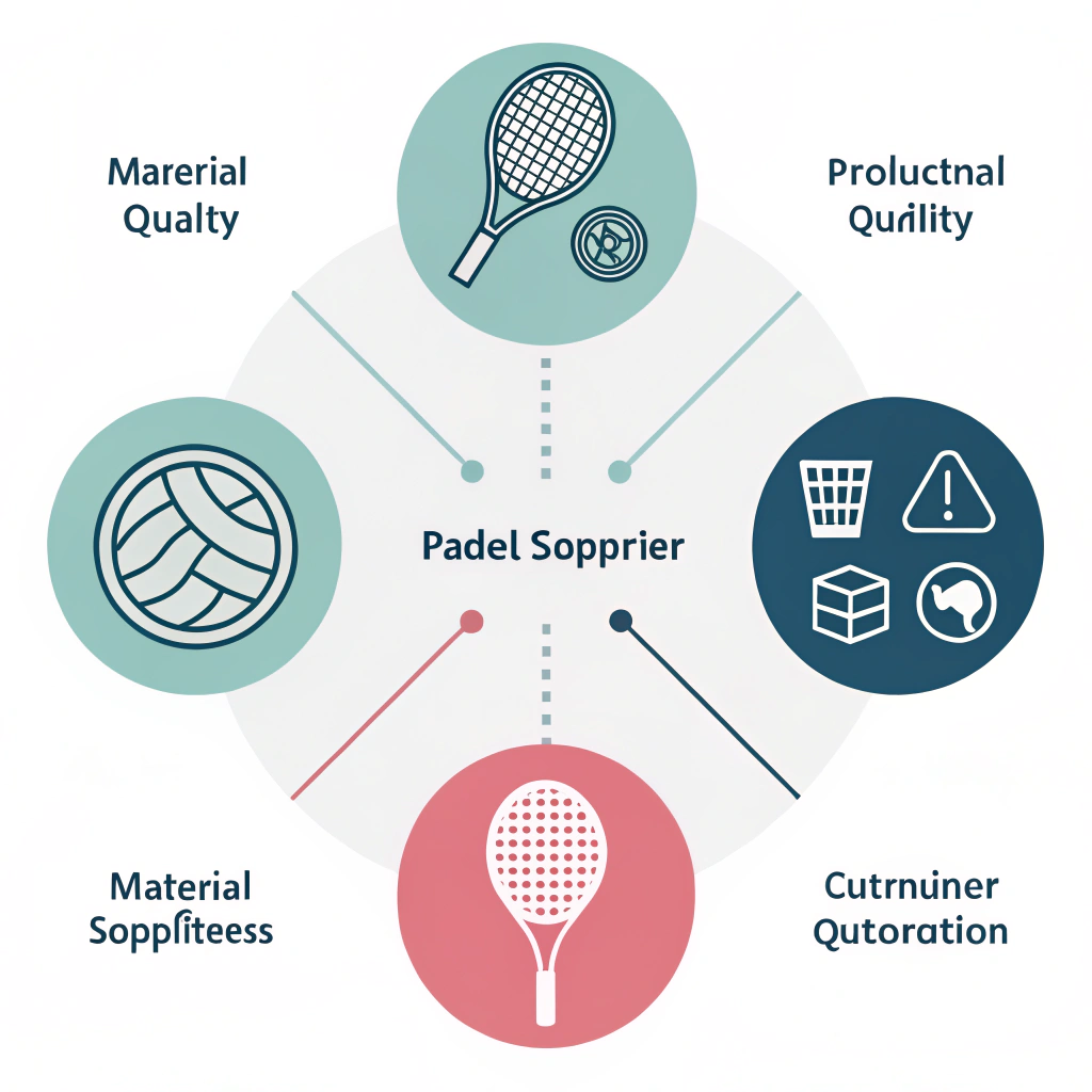 Abstract flat design illustration of supplier comparison icons for padel equipment.