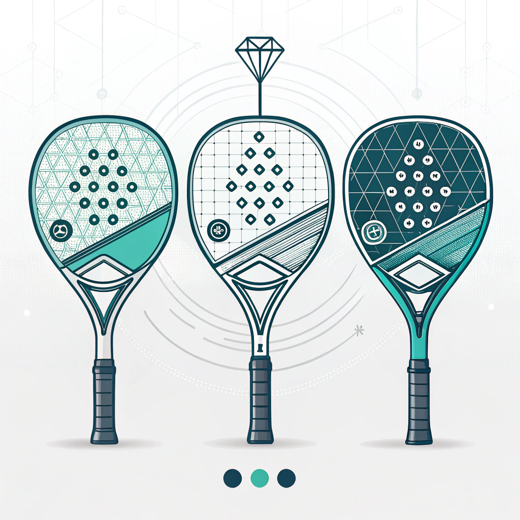Minimalist illustration of futuristic padel rackets with advanced production elements.