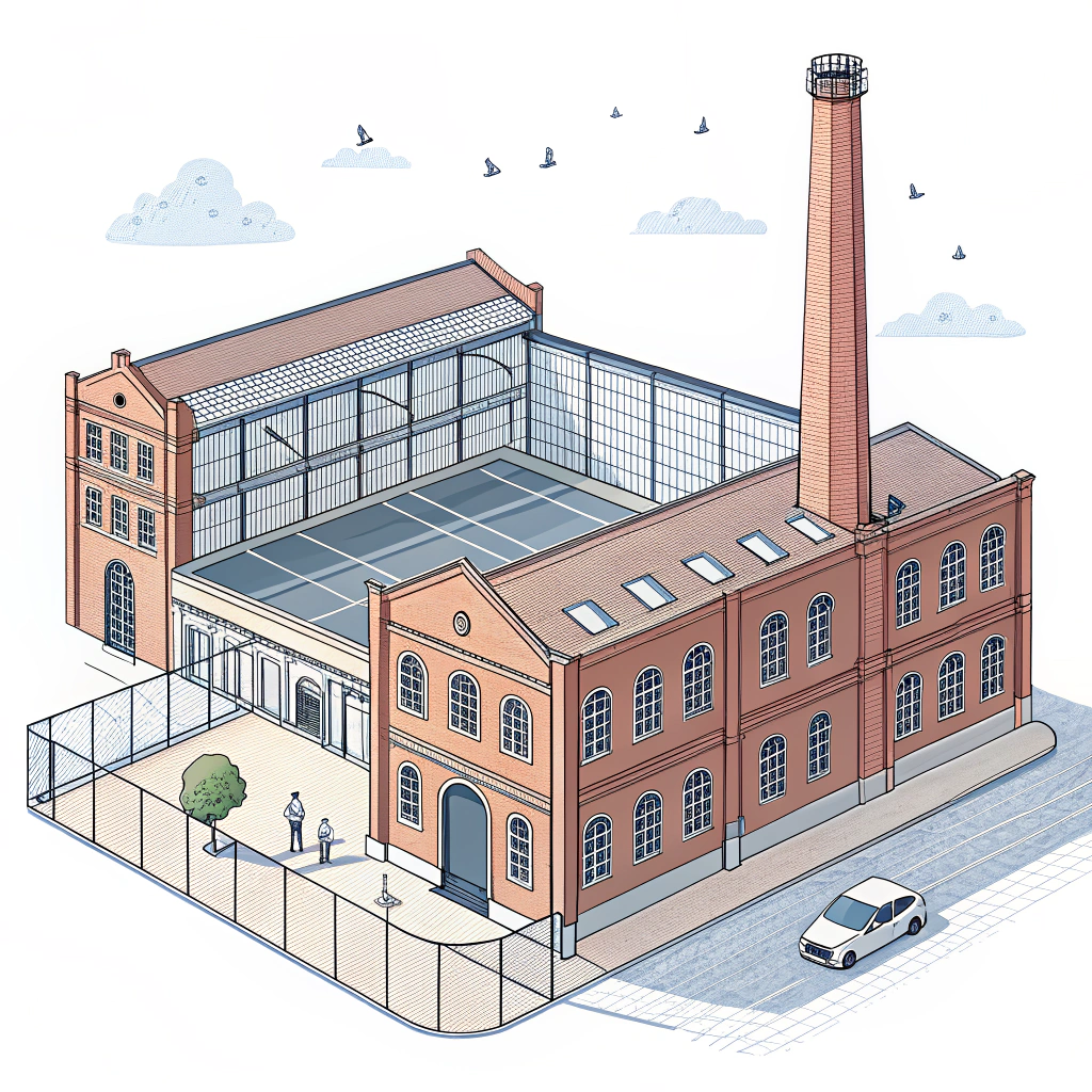 Minimalist illustration of a factory conversion into a modern padel centre