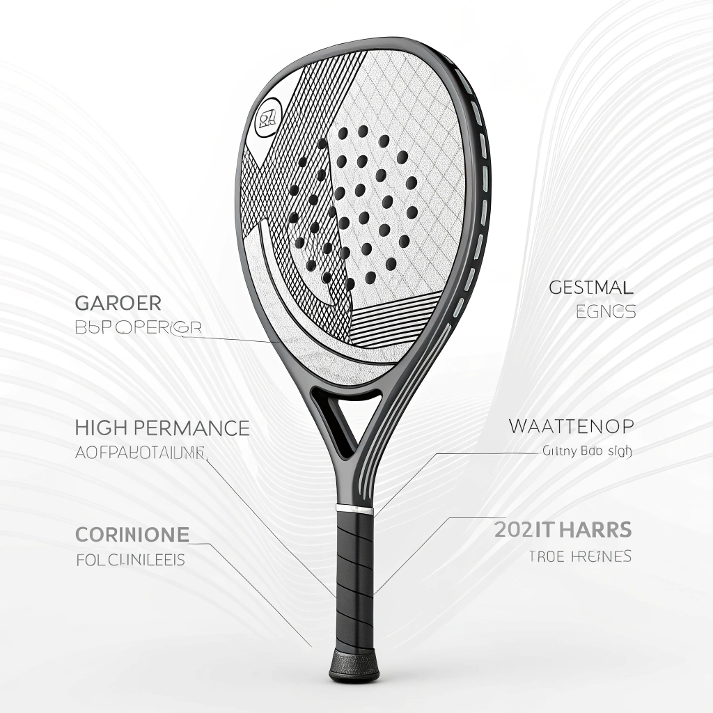 Minimal illustration of a padel racket with subtle carbon fiber texture patterns.