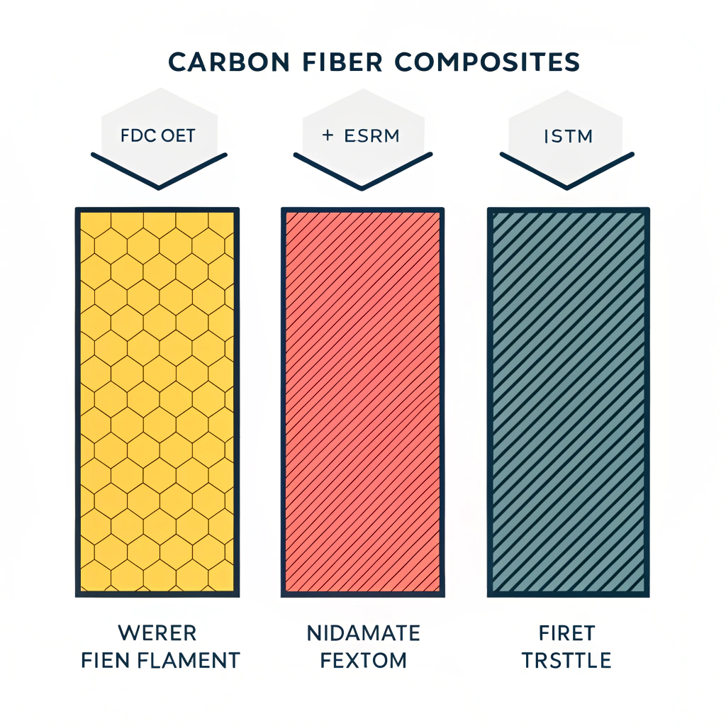 Minimalist illustration comparing three carbon fiber textures for performance.