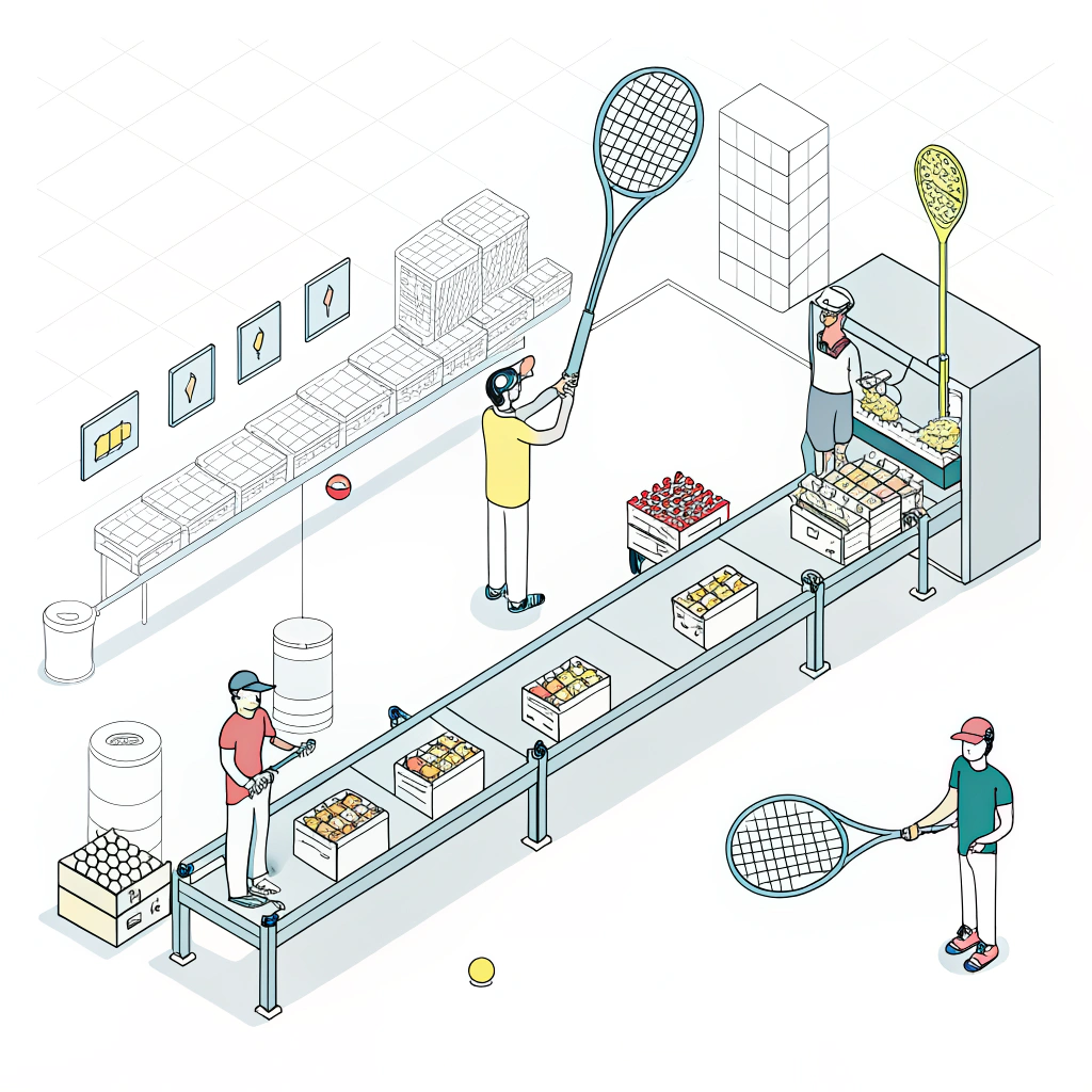 "Simple flat design illustration of padel racket production process"