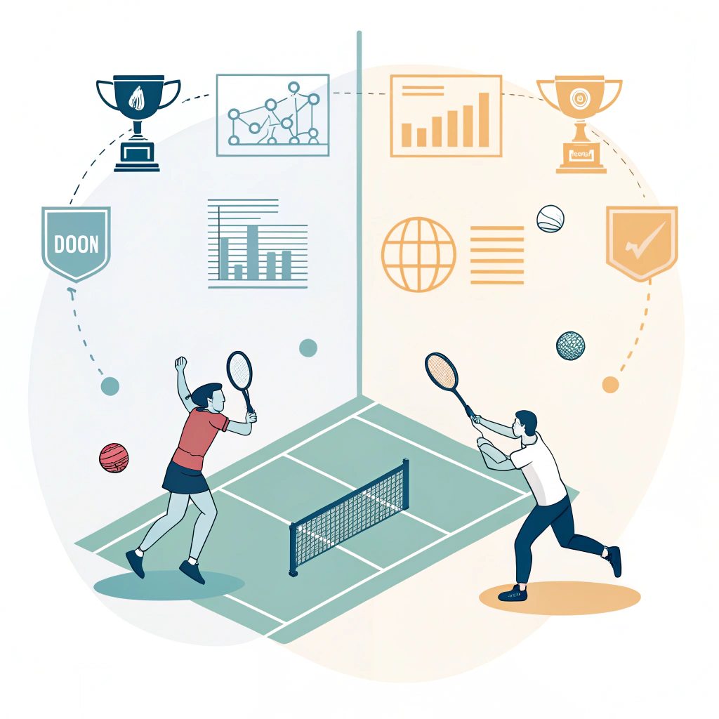 Simplified illustration contrasting modern digital and traditional padel tournament styles.