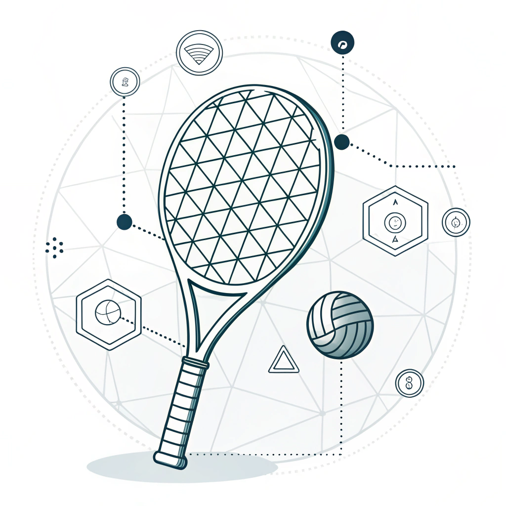 2D minimalist illustration of a padel racket with abstract network elements representing market innovation.