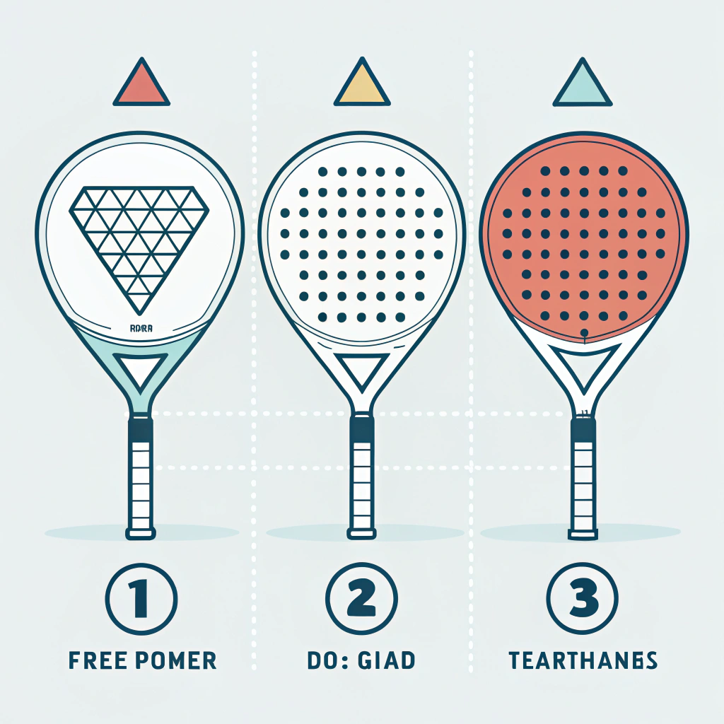 Minimal 2D illustration of three padel racket shapes with design innovation