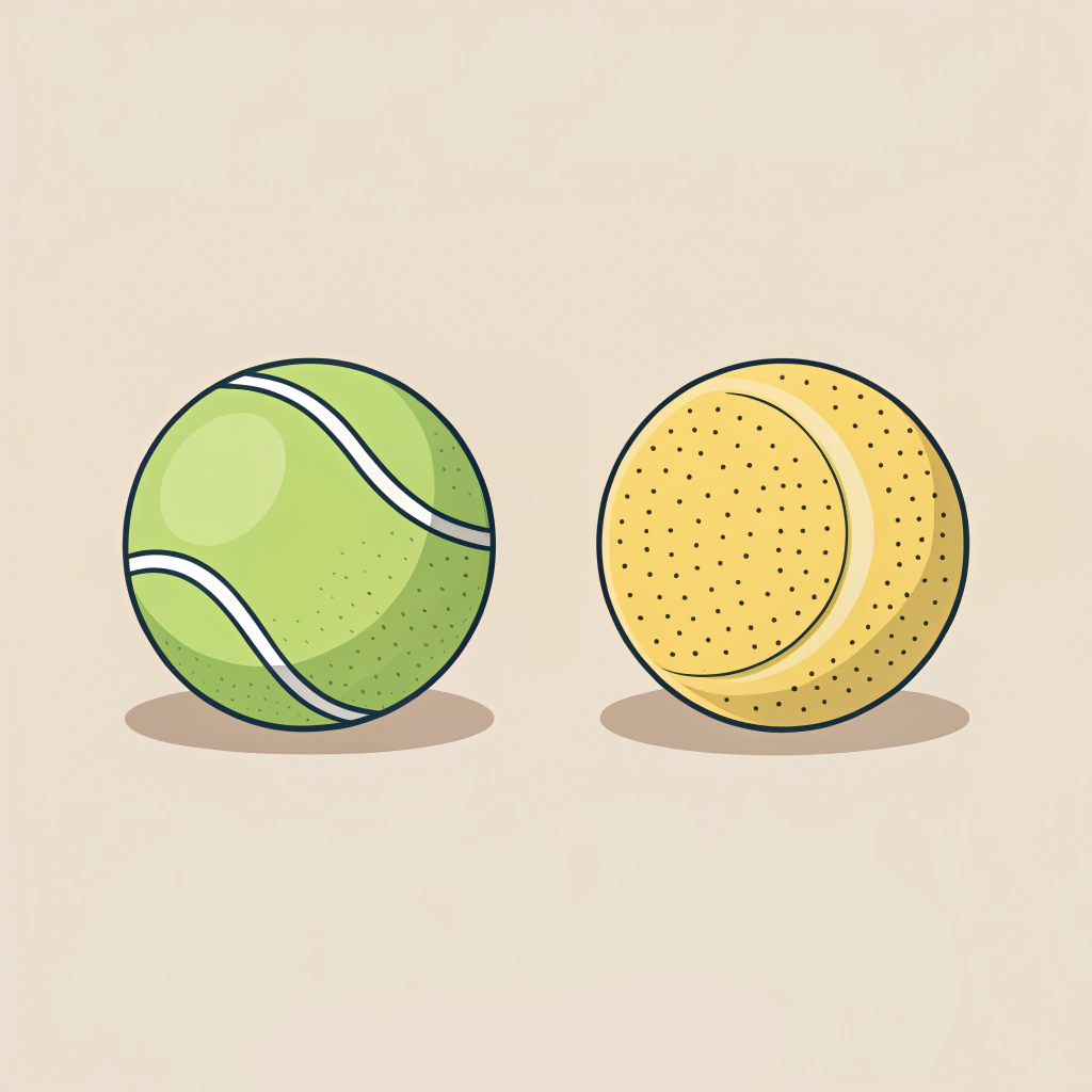 Simple 2D illustration comparing tennis and padel ball designs