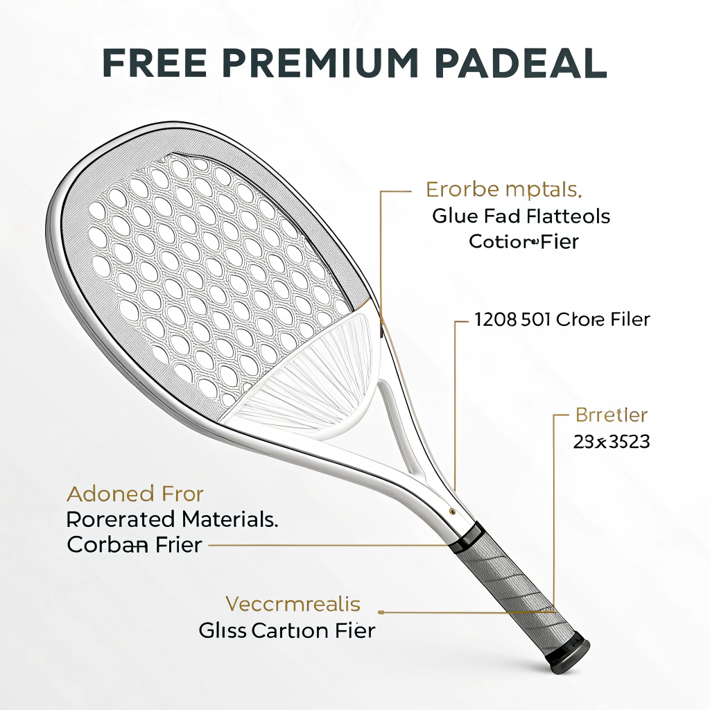 A sleek 2D illustration of a premium padel racket showcasing advanced materials and quality design