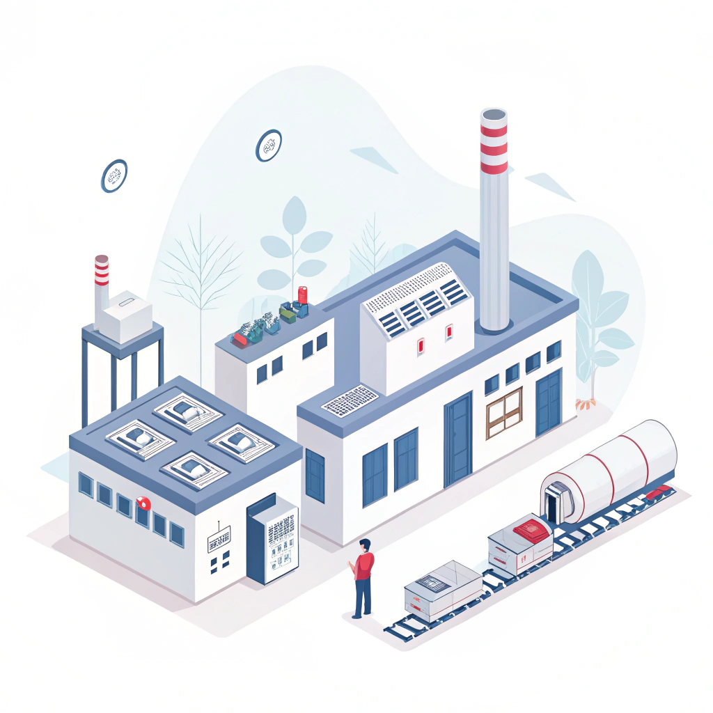 Minimalistic illustration of a modern factory with advanced equipment