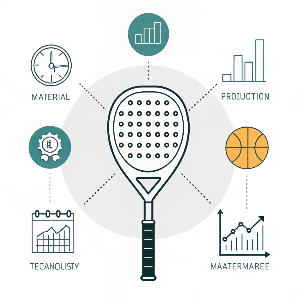 Minimal illustration showing padel racket durability with abstract production elements