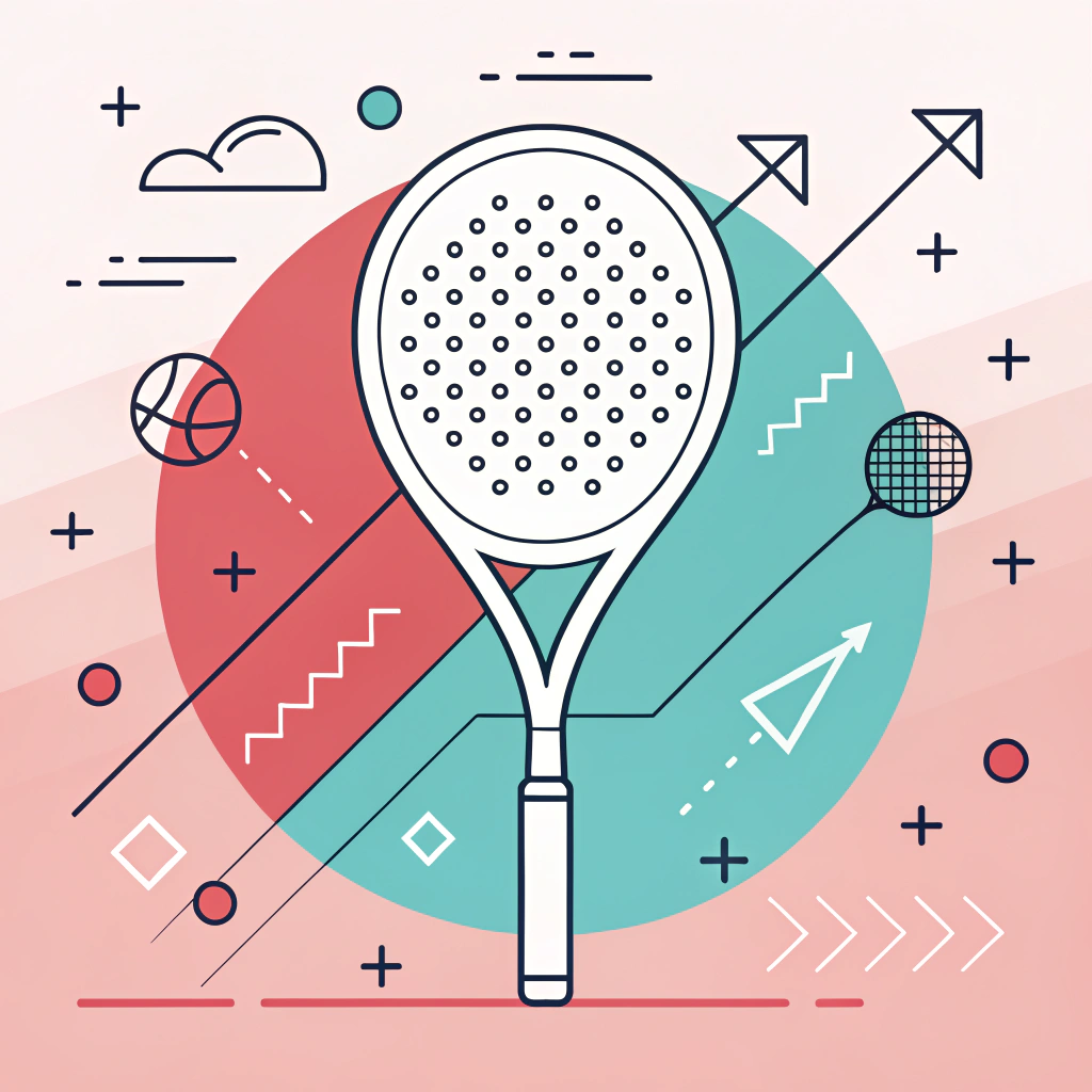 Flat style 2D padel racket illustration highlighting mass distribution and inertial properties with geometric simplicity.