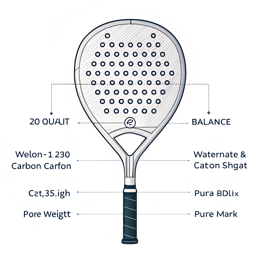 "simple flat style illustration of a padel racket showing balance and carbon fiber detail"
