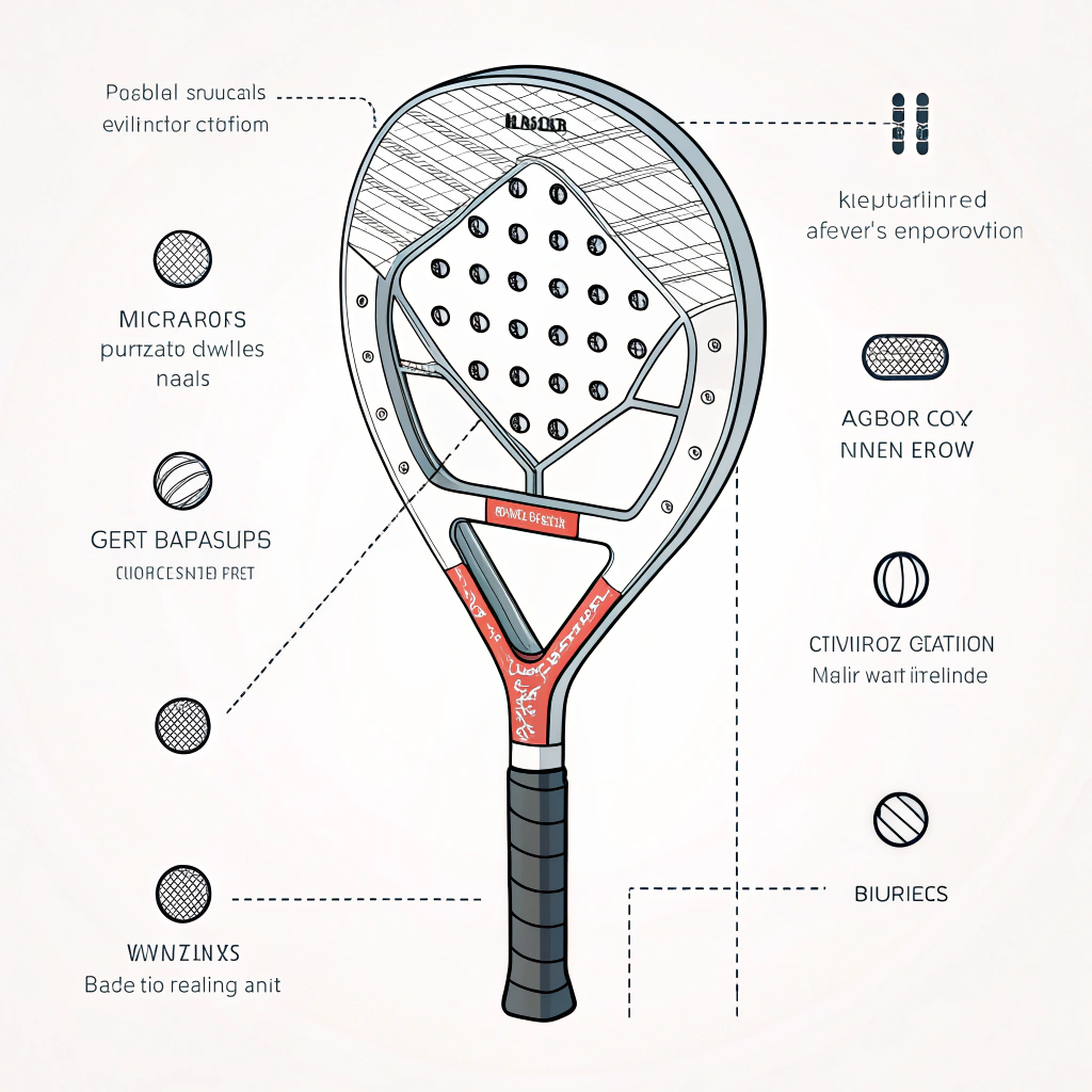Minimalist exploded view of padel racket parts in flat design