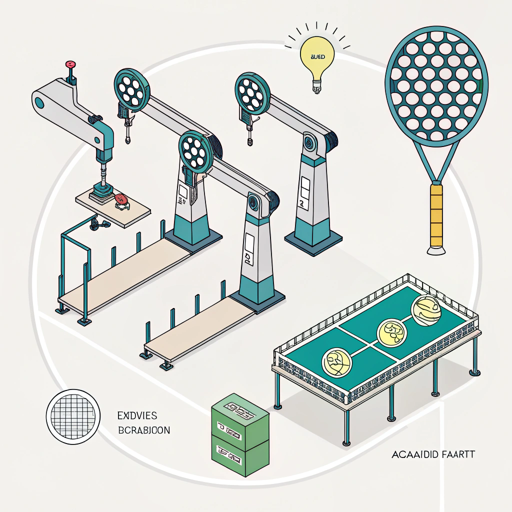 Minimal flat design showing modern, automated padel manufacturing