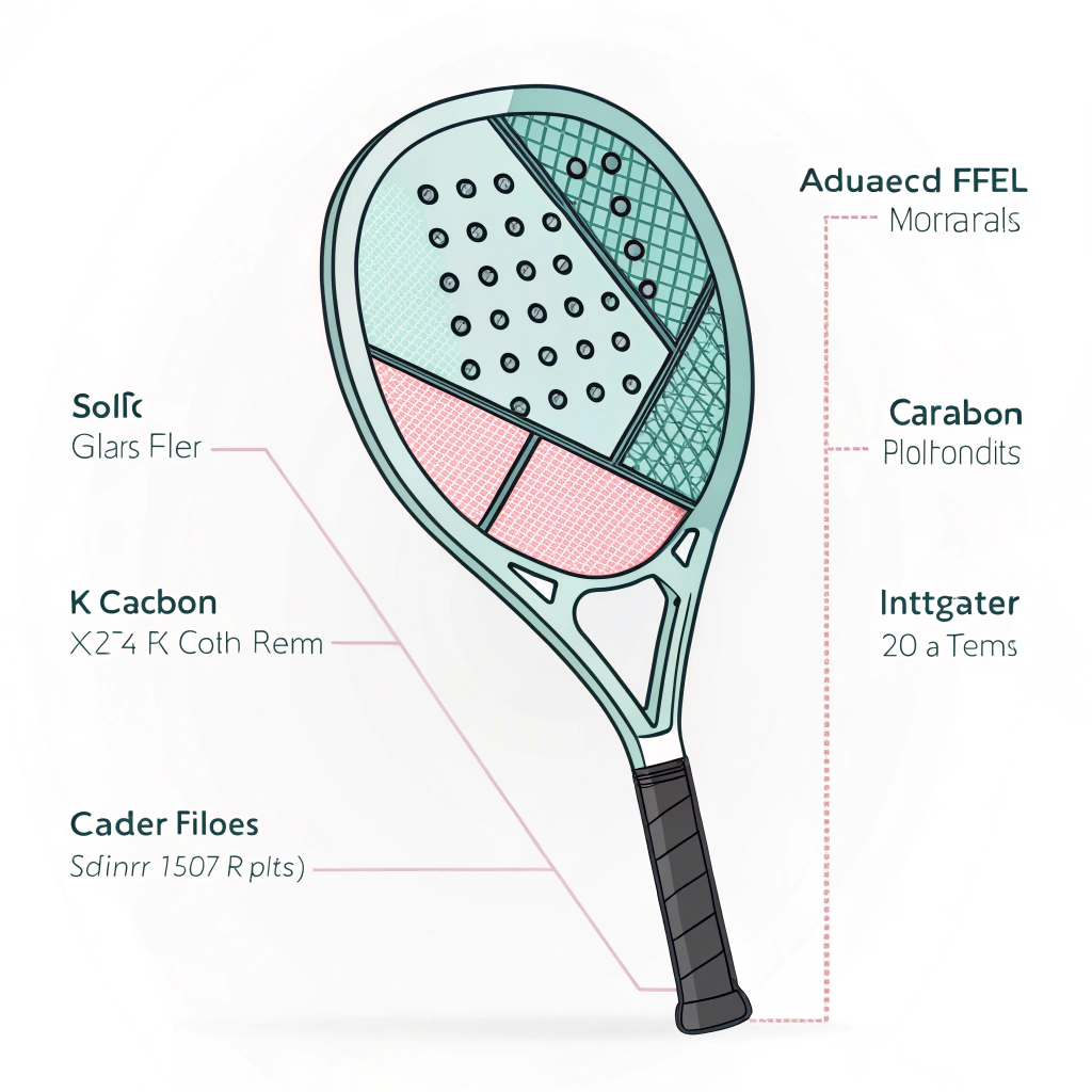 Minimalist flat design of a padel racket integrating advanced materials.