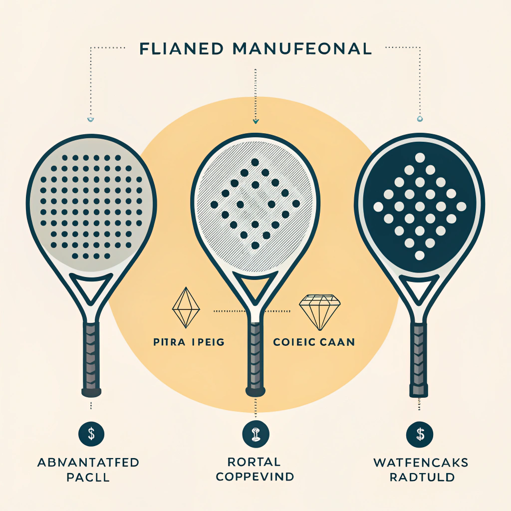 2D illustration showing three padel racket shapes with production elements