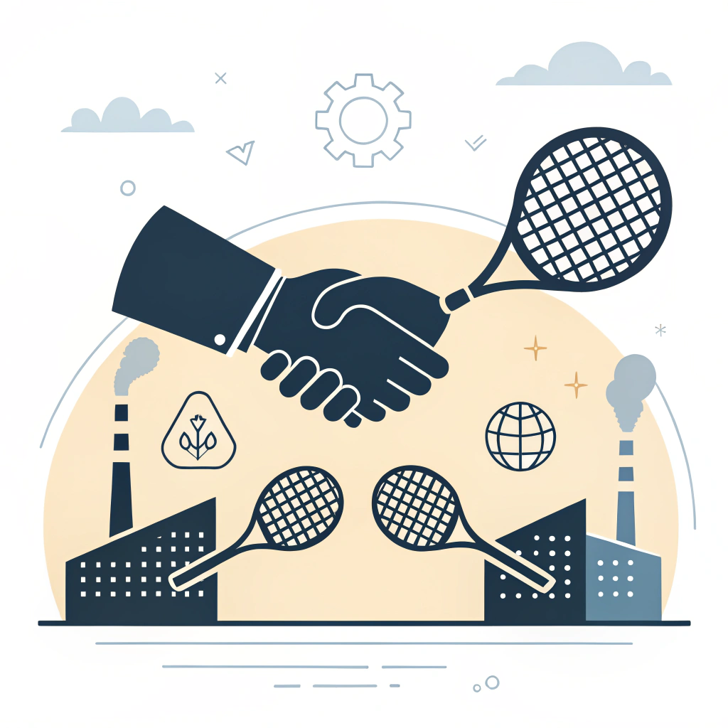 Simplified illustration showcasing collaboration in padel manufacturing with clean, modern design