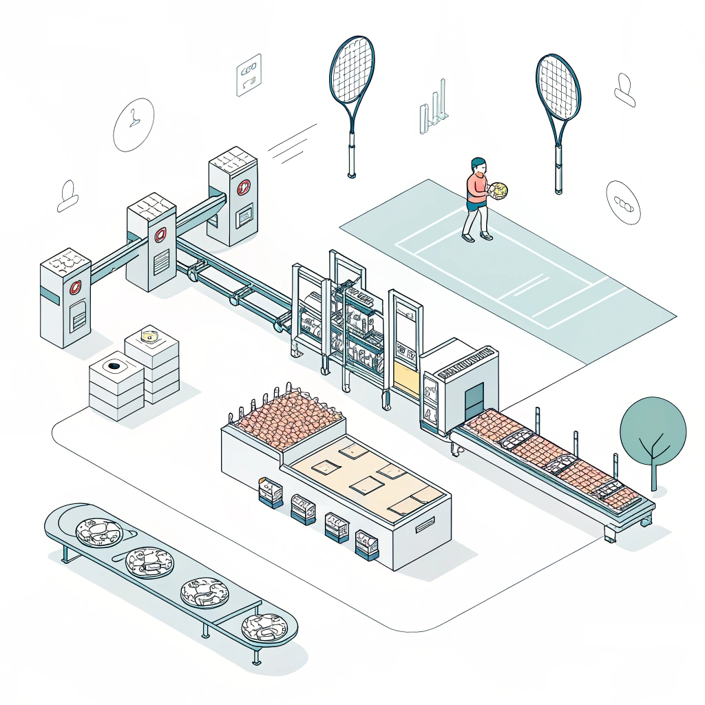 2D illustration of a flexible and modular padel racket production system.