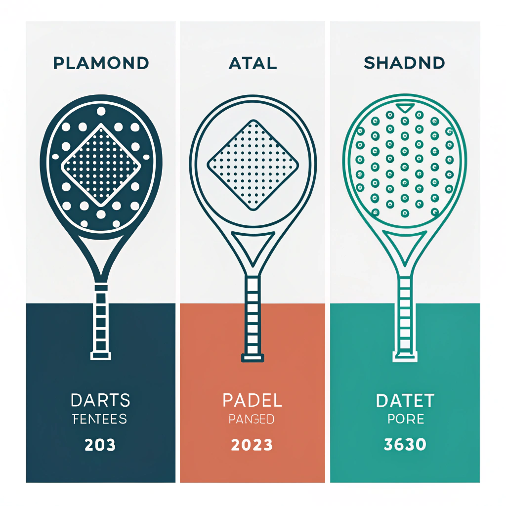 Simple 2D illustration showing three distinct padel racket shapes in minimal style