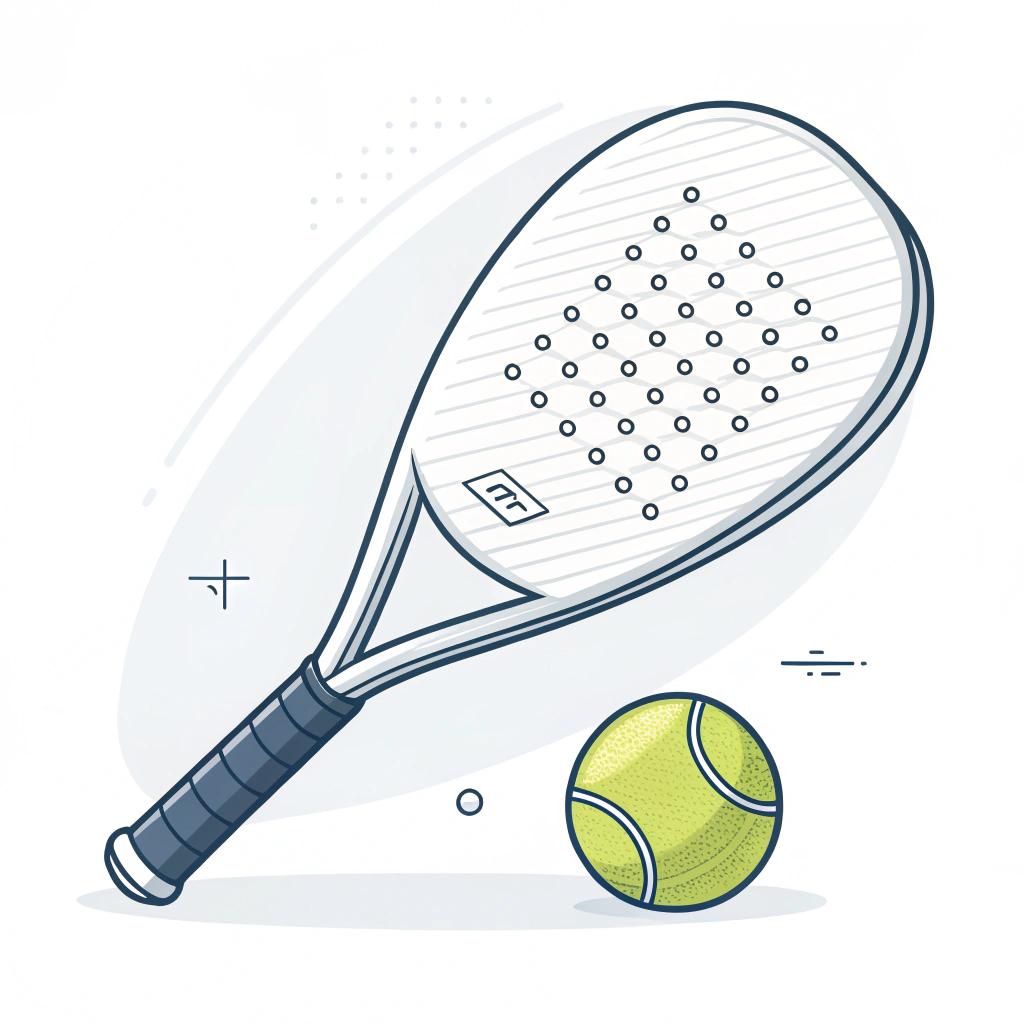 Minimal flat style illustration of a modern padel racket and ball symbolizing innovation.