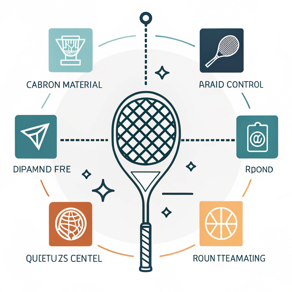 Minimal flat design illustration showing advanced padel racquet production with modern technology and clean iconography.