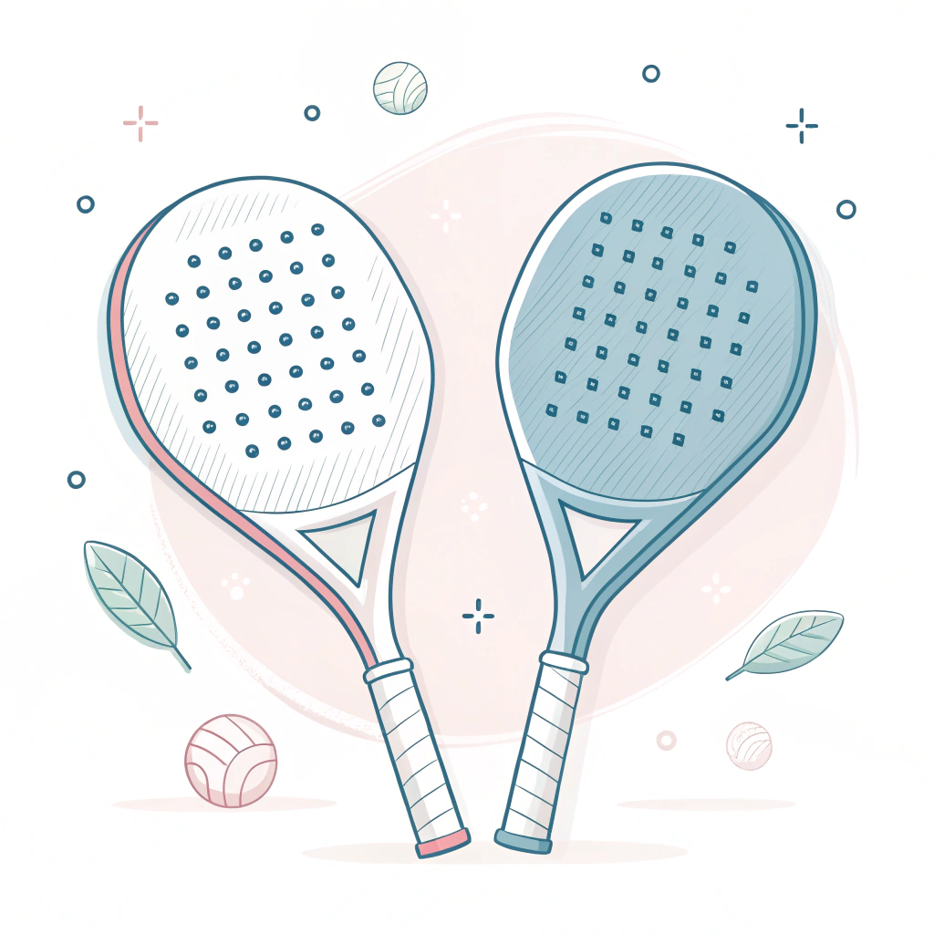 Minimalist illustration showcasing one soft and one hard padel racket design
