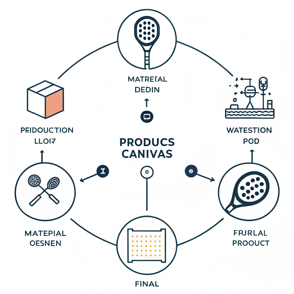 Clean diagram with abstract icons for padel racket production stages