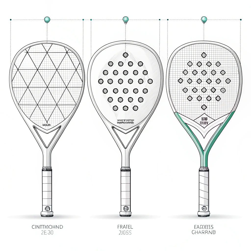three distinct padel racket shapes in a clean minimalistic style