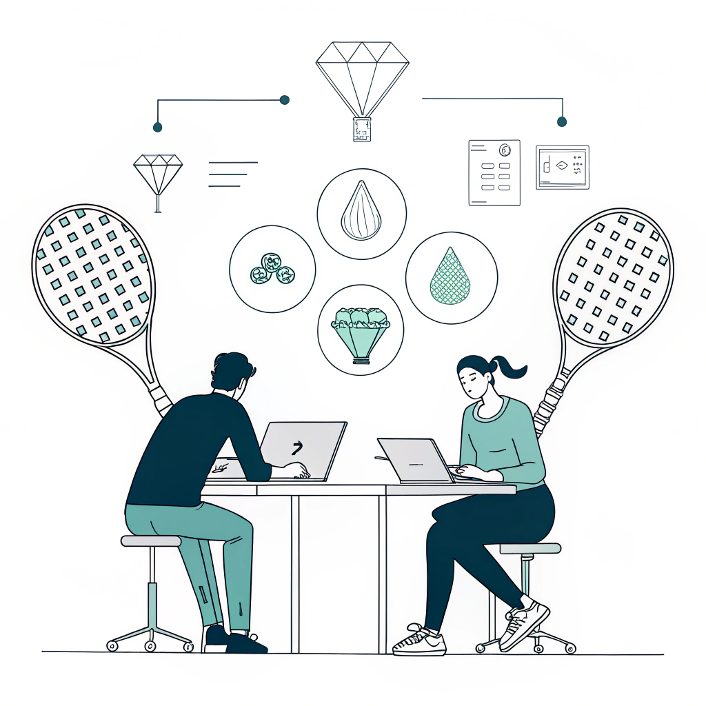 Minimal 2D illustration showing creative collaboration and original design for padel rackets.